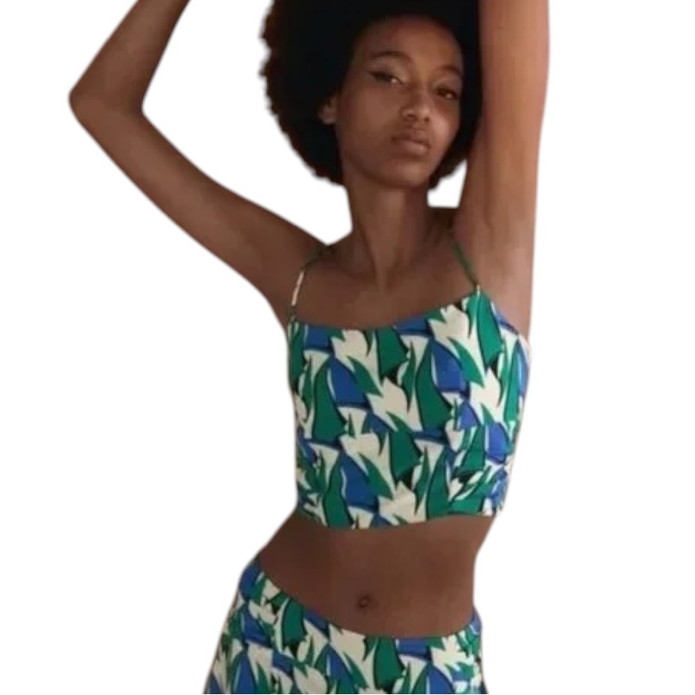 Zara Blue and Green Crop Top NWOT